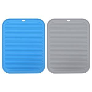 2 Pcs 12" x 9" Silicone Reusable Drain Pad Heat Resistant - Blue Gray